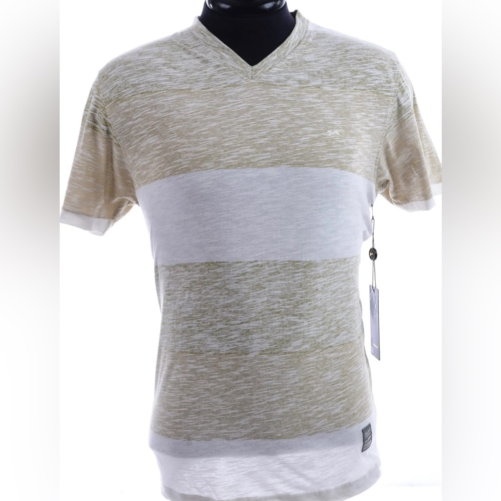 MEN’S PALM GREEN STRIPED V-NECK SHIRT